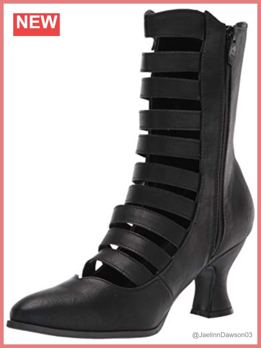 Victorian Block Heel Calf High Boots Zip Closure Steampunk Halloween